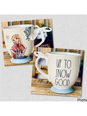 NWT Rae Dunn 3D Frozen Anna  UP TO SNOW GOOD Blue & White Glossy Ceramic big Mug